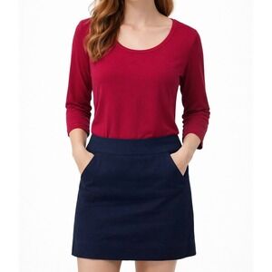 Talbots Womens Navy Blue Cotton Blend Mini Skirt Size 10 Pockets Lined Career